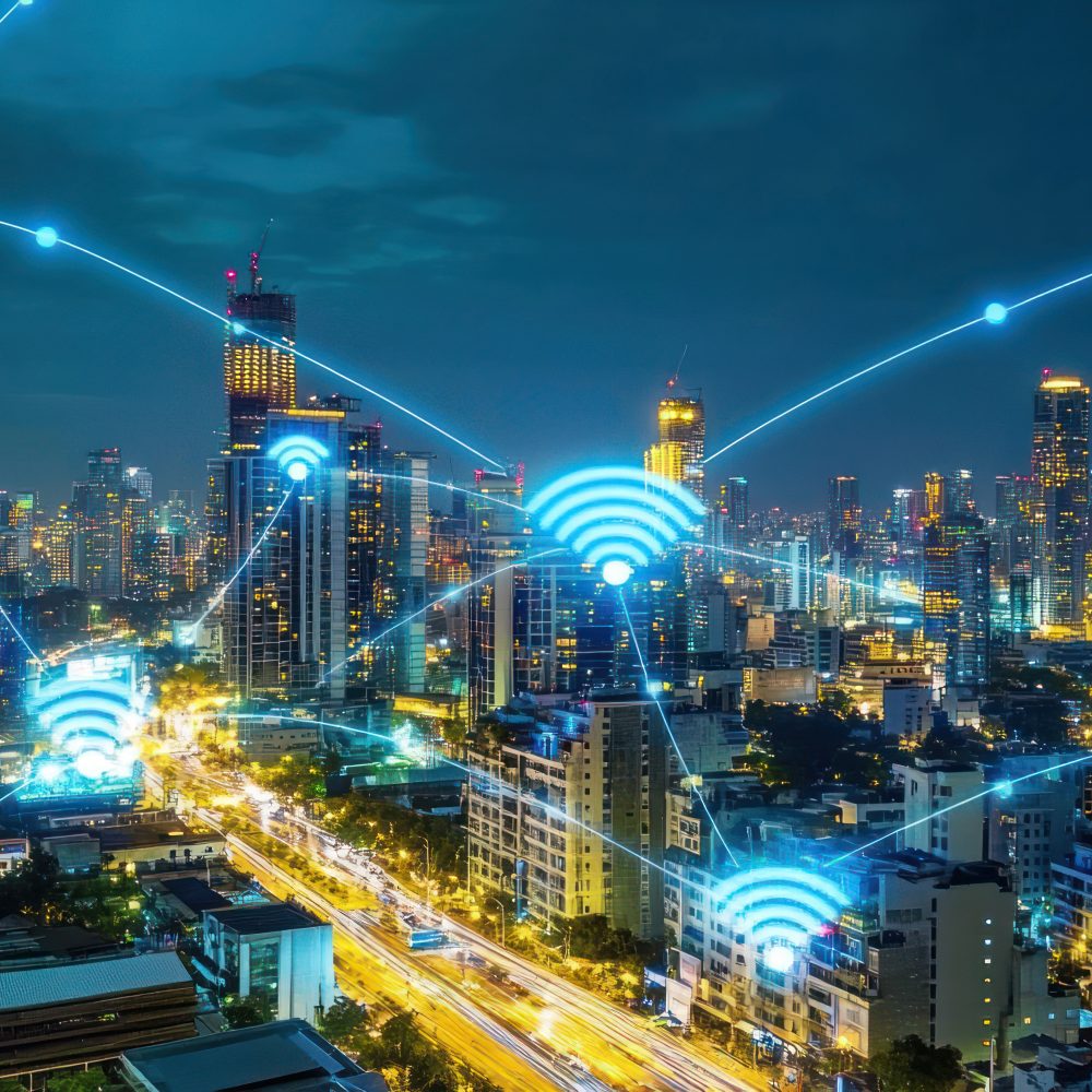 Smart City: Nighttime Metropolis Illuminated by Wireless Network Connectivity